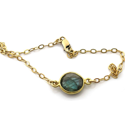 Flash Labradorite Bezel Bracelet – 14k Gold Filled Chain – Handmade in Raleigh NC – 7.25" with Lobster Clasp, Gift Box Included