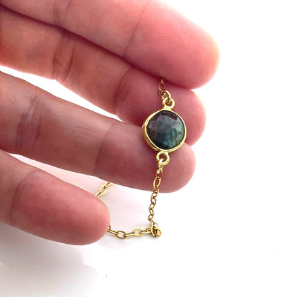 Flash Labradorite Bezel Bracelet – 14k Gold Filled Chain – Handmade in Raleigh NC – 7.25" with Lobster Clasp, Gift Box Included