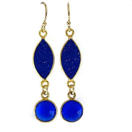 Blue Druzy & Blue Chalcedony Drop Earrings – 14k Gold Filled – Handmade in Raleigh NC – 1.5" Gift-Boxed Jewelry