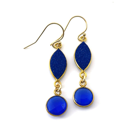 Blue Druzy & Blue Chalcedony Drop Earrings – 14k Gold Filled – Handmade in Raleigh NC – 1.5" Gift-Boxed Jewelry
