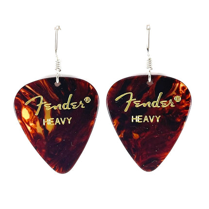Genuine Fender Guitar Pick Earrings – Sterling Silver Ear Wires – Handmade in Raleigh NC – 1.75" Gift-Boxed Jewelry