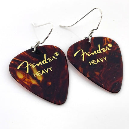 Genuine Fender Guitar Pick Earrings – Sterling Silver Ear Wires – Handmade in Raleigh NC – 1.75" Gift-Boxed Jewelry