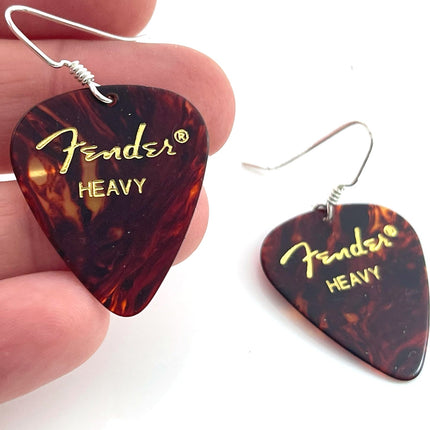 Genuine Fender Guitar Pick Earrings – Sterling Silver Ear Wires – Handmade in Raleigh NC – 1.75" Gift-Boxed Jewelry