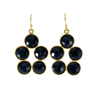 Black Onyx Cluster Drop Earrings – 14k Gold Filled Bezel Design – Handmade in Raleigh NC – 1.25" Gift-Boxed Jewelry