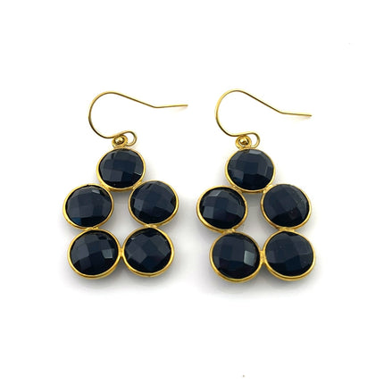 Black Onyx Cluster Drop Earrings – 14k Gold Filled Bezel Design – Handmade in Raleigh NC – 1.25" Gift-Boxed Jewelry