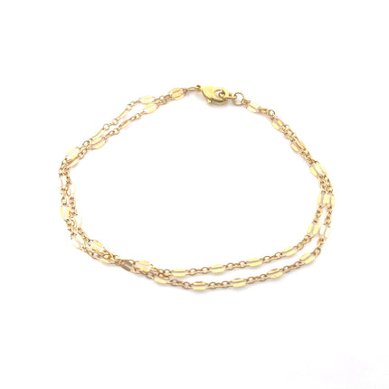 Dual Layer Gold Filled Bracelet – Bar & Link Chain – Handmade Jewelry – 7.5" with Lobster Clasp