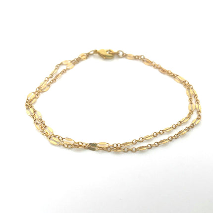 Dual Layer Gold Filled Bracelet – Bar & Link Chain – Handmade Jewelry – 7.5" with Lobster Clasp