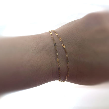 Dual Layer Gold Filled Bracelet – Bar & Link Chain – Handmade Jewelry – 7.5" with Lobster Clasp