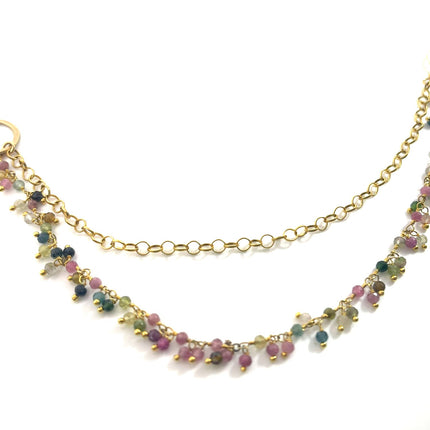 One of a Kind Tourmaline Cluster Necklace – Dual Layer Gold Filled Statement Necklace – Handmade in Raleigh