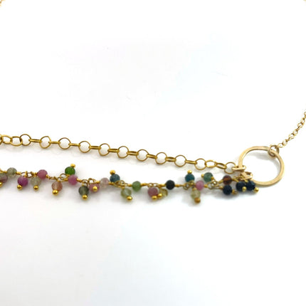 One of a Kind Tourmaline Cluster Necklace – Dual Layer Gold Filled Statement Necklace – Handmade in Raleigh