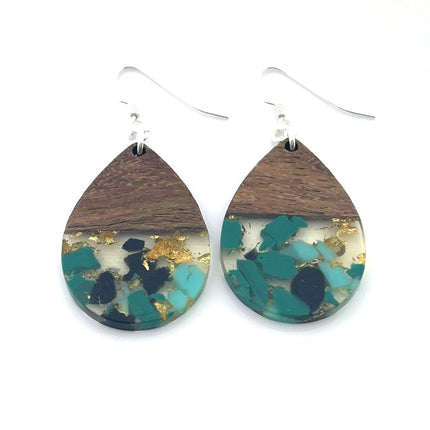Upcycled Wood & Resin Teardrop Earrings – Sterling Silver Hooks – Handmade in Raleigh