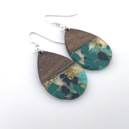 Upcycled Wood & Resin Teardrop Earrings – Sterling Silver Hooks – Handmade in Raleigh