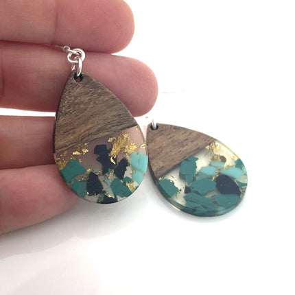 Upcycled Wood & Resin Teardrop Earrings – Sterling Silver Hooks – Handmade in Raleigh