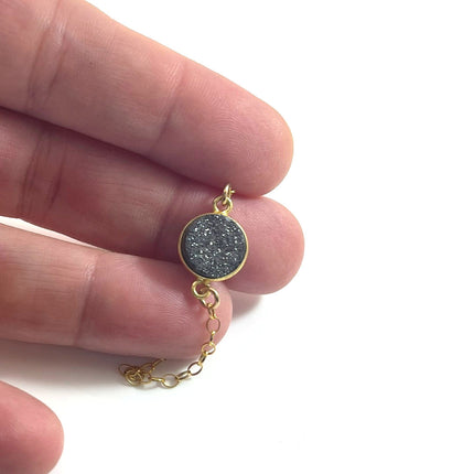 Dainty Gray Druzy Bracelet – 14k Gold Filled Chain – Sparkling Gemstone – Handmade in Raleigh