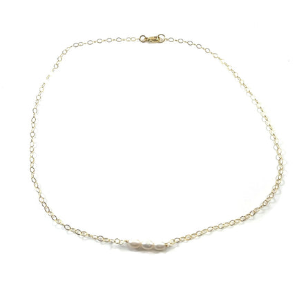 Dainty Pearl Choker – 14k Gold Filled Chain – Three Freshwater Pearls – Handmade in Raleigh