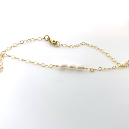 Dainty Pearl Choker – 14k Gold Filled Chain – Three Freshwater Pearls – Handmade in Raleigh