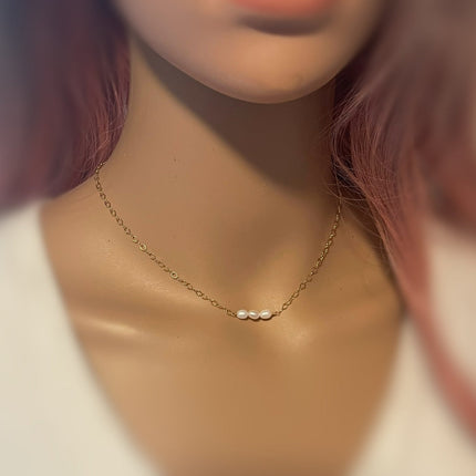 Dainty Pearl Choker – 14k Gold Filled Chain – Three Freshwater Pearls – Handmade in Raleigh