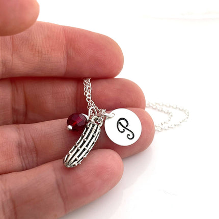 Pickle Charm Necklace – Personalized Initial Sterling Silver Jewelry