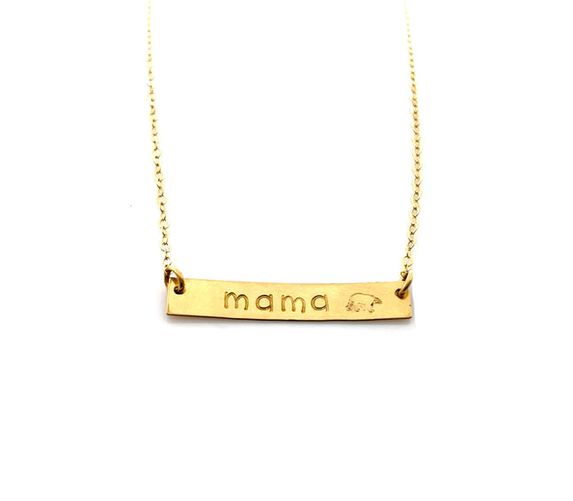 Mama Bear Necklace – One-of-a-Kind Hand Stamped Gold Filled Bar Necklace