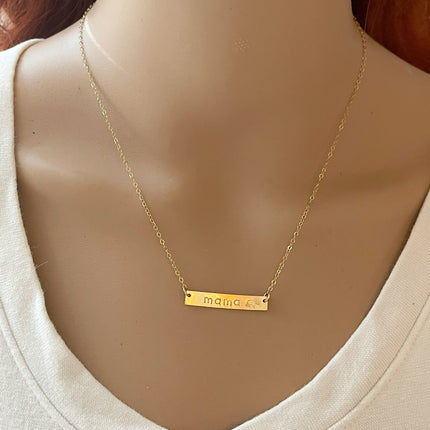 Mama Bear Necklace – One-of-a-Kind Hand Stamped Gold Filled Bar Necklace