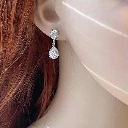 CZ Teardrop Bridal Earrings – One-of-a-Kind Sterling Silver Studs