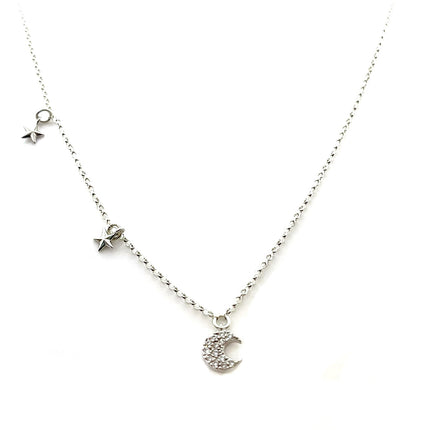 Sterling Silver CZ Crescent Moon Necklace