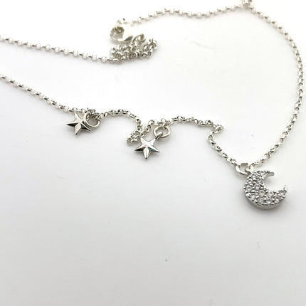 Sterling Silver CZ Crescent Moon Necklace