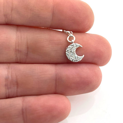Sterling Silver CZ Crescent Moon Necklace