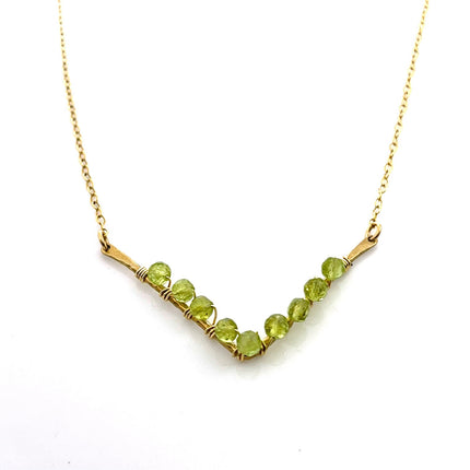 Peridot V Necklace – One-of-a-Kind Gold Filled Wire Wrapped Jewelry