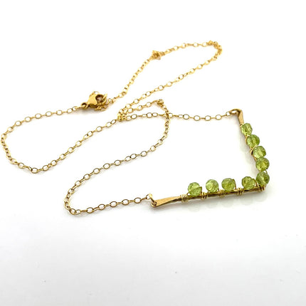 Peridot V Necklace – One-of-a-Kind Gold Filled Wire Wrapped Jewelry