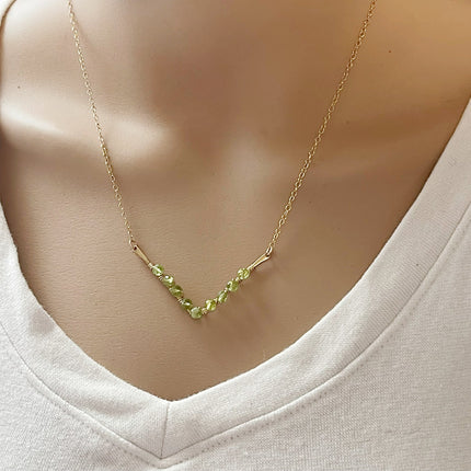 Peridot V Necklace – One-of-a-Kind Gold Filled Wire Wrapped Jewelry