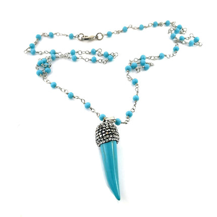 Turquoise Horn Necklace – Howlite & Czech Glass on Stainless Steel Chain