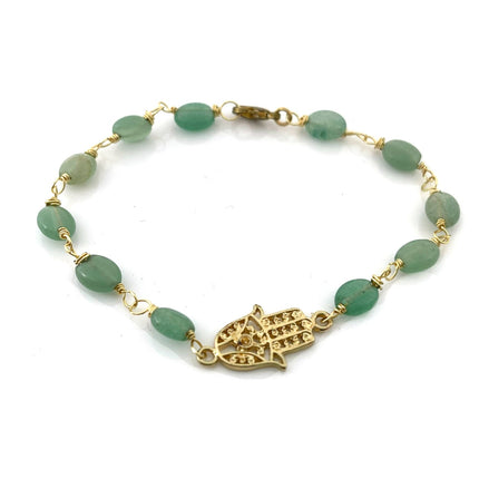 Green Aventurine Hamsa Bracelet – Hand Wire Wrapped Gemstone Jewelry