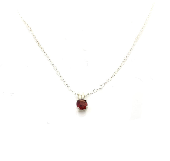 Garnet Solitaire Necklace – Sterling Silver Gemstone Pendant