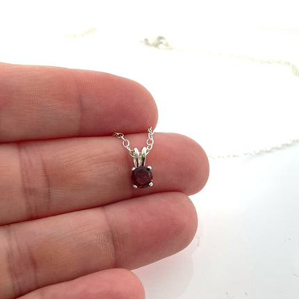 Garnet Solitaire Necklace – Sterling Silver Gemstone Pendant