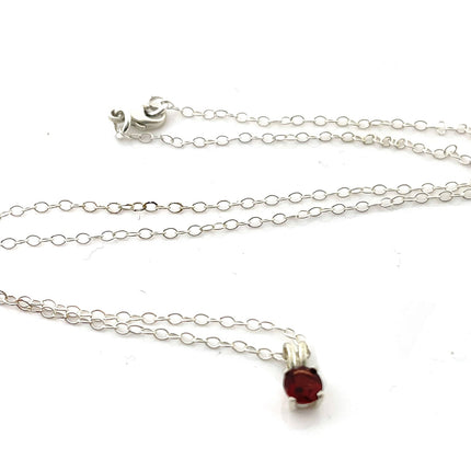 Garnet Solitaire Necklace – Sterling Silver Gemstone Pendant