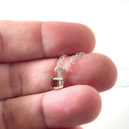 Garnet Solitaire Necklace – Sterling Silver Gemstone Pendant