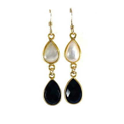 Black Spinel & Mother of Pearl Drop Earrings – 14K Gold Fill