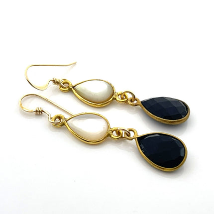 Black Spinel & Mother of Pearl Drop Earrings – 14K Gold Fill
