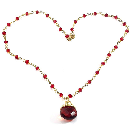 Red Glass Pendant Necklace – Gold Plated Brass, 18 Inch