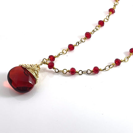 Red Glass Pendant Necklace – Gold Plated Brass, 18 Inch