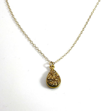 Gold Druzy Teardrop Necklace – 14k Gold Fill