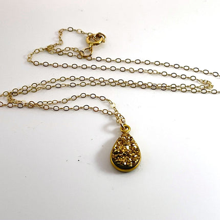 Gold Druzy Teardrop Necklace – 14k Gold Fill