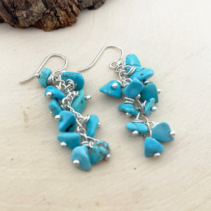 Turquoise Gemstone Cluster Sterling Silver Earrings