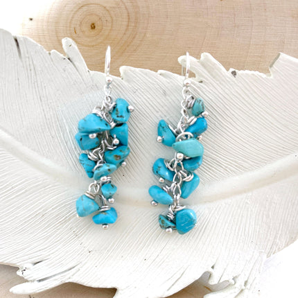 Turquoise Gemstone Cluster Sterling Silver Earrings