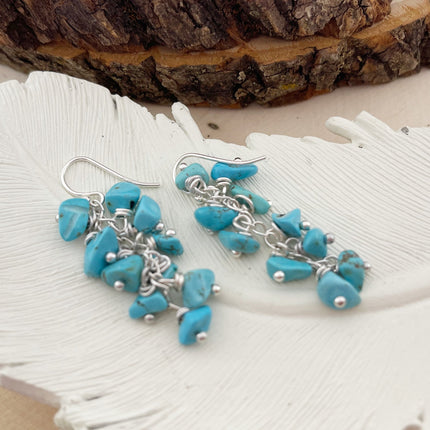 Turquoise Gemstone Cluster Sterling Silver Earrings