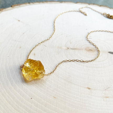 Raw Citrine Gemstone 14k Gold Necklace