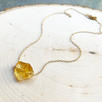 Raw Citrine Gemstone 14k Gold Necklace