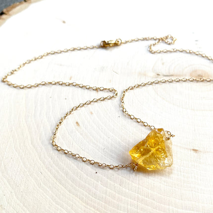 Raw Citrine Gemstone 14k Gold Necklace