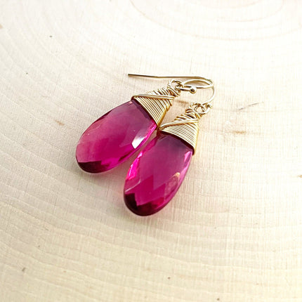 Rubelite Pink Tourmaline Quartz Earrings